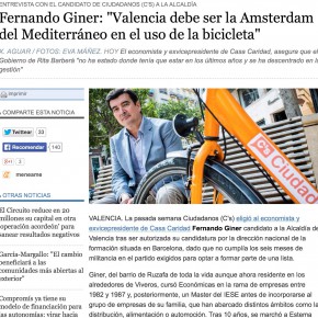 Fernando Giner: "Valencia debe ser la Amsterdam del Mediterráneo en el uso de la bicicleta"