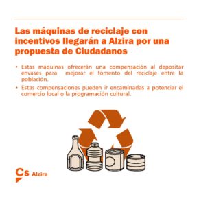 Ciudadanos consigue el apoyo para la implantación de máquinas de reciclaje de envases con incentivos en Alzira